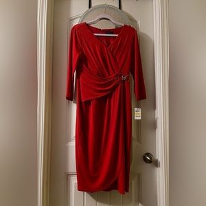 Red faux wrap dress, Thali Sodi size medium.